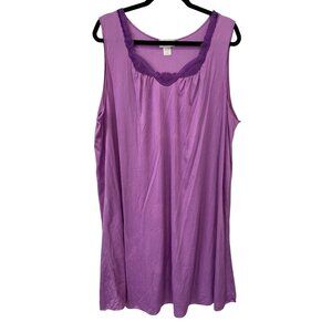 Shadowline Nightgown Size 2X Violet Nylon Sleeveless Lace Trim Comfy Sleepwear